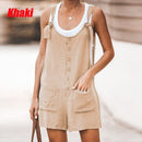 Sommer Frauen Ärmellose Overalls Elegante Overalls Strampler Lässige Vintage Damen Kurze Hosen Baumwolle und Leinen Hose mit weitem Bein