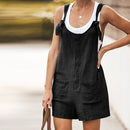 Sommer Frauen Ärmellose Overalls Elegante Overalls Strampler Lässige Vintage Damen Kurze Hosen Baumwolle und Leinen Hose mit weitem Bein