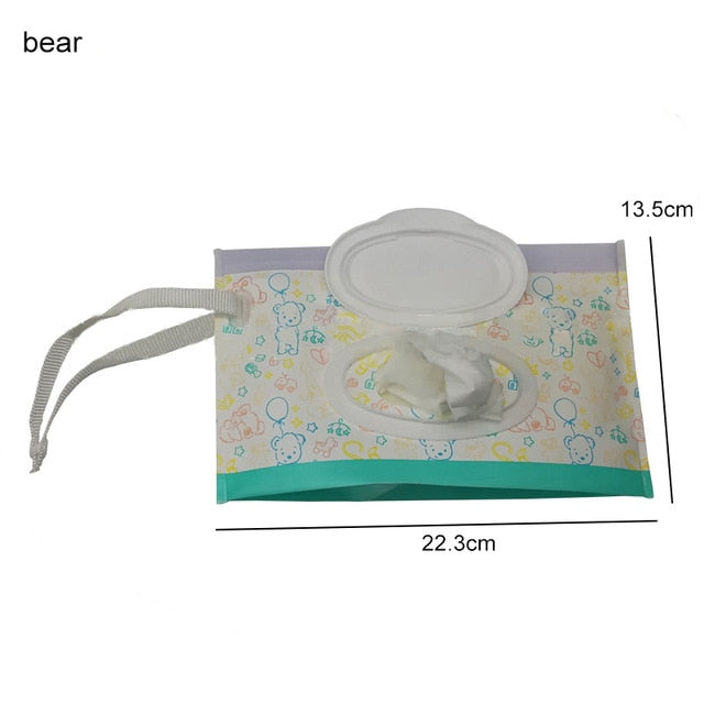 Caja de toallitas húmedas portátil para bebé con correa a presión, contenedor de toallitas húmedas ecológico fácil de llevar, estuches de toallitas de limpieza cosmética de concha de 23*13,5 CM