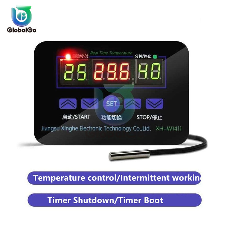 110 220V 12V Controlador de temperatura digital Interruptor Termostato Termorregulador 20A Relé XH-W1411 Sensor de temperatura inteligente