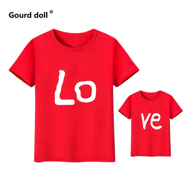 Liebe Familie passende Kleidung rot Baumwolle Mutter und Tochter kleiden T-Shirt mit Aufdruck Mama und ich kleiden Baby Kinder Mädchen Jungen Kleidung
