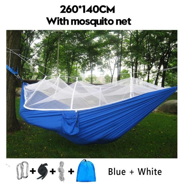 Outdoor-Camping-Hängematte für 1-2 Personen mit Moskitonetz, 300 kg Belastung, hochfeste Fallschirm-Stoff-Hängebett, Jagd-Schlafschaukel