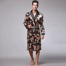 Herren Seide Sommer und Herbst Satin Kimono Bademantel Golden Dragon Knielang Langarm Schwarz Bademantel Morgenmantel Nachtwäsche