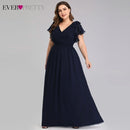 Plus Size Kleider für die Brautmutter Ever Pretty EZ07709 Elegant A-Linie Chiffon Marineblau Partykleider Robe Mere De La Marie