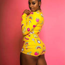 Sexy Bodysuit Damen Floral Langarm Bodycon Verband Overall Bodysuit Strampler Lässige Trikot Tops Nachtwäsche