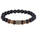 XQNI Matte Onyx Stone&amp;Tiger Eye Combination Stitching with Cubic Zircon Hand Jewelry Beads Bracelet Elastic Stretch Men Bracelet