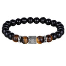 XQNI Matte Onyx Stone&amp;Tiger Eye Combination Stitching with Cubic Zircon Hand Jewelry Beads Bracelet Elastic Stretch Men Bracelet