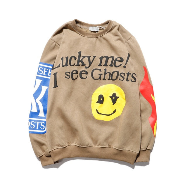 Kanye West Hoodies "Lucky me I see Ghosts" Logo Print Hoodie Männer Frauen Herbst Winter Baumwolle Sweatshirts Tour Serie