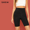 SHEIN Schwarze, lässige, feste, bauchfreie, breite Bund-Radhose, kurze Leggings, Sommer, moderne Damenhose