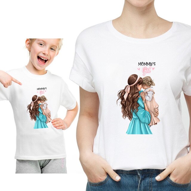 Funny Summer Family Matching Clothes Kawaii White Tshirt Matching Mother Daughter Clothes Family Look T-shirt