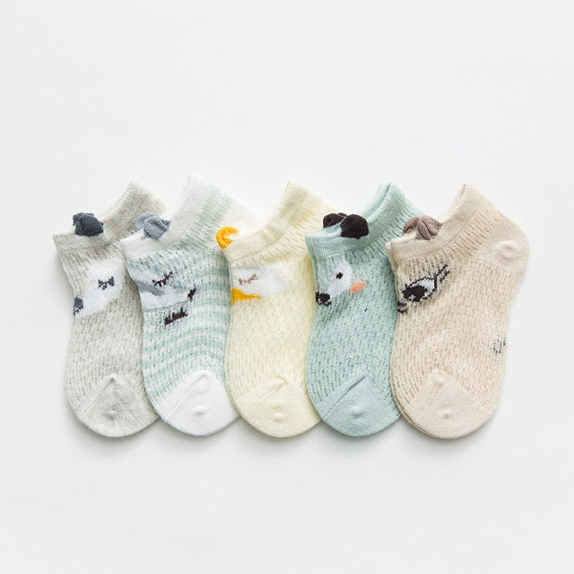 5 Paare/Los 0 bis 7 Jahre Frühlings-Sommer-dünne Netzsocken für Mädchen-Jungen-nette Tierkinder dünne Socken-Baby-neugeborene kurze Socken