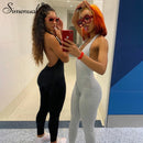Simenual sólido ceñido al cuerpo Halter mujer monos largos ajustados sin espalda sin mangas entrenamiento monos ropa deportiva mono básico de moda