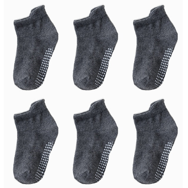 6 par/lote de calcetines antideslizantes de algodón para niños de 0 a 6 años para niños y niñas, calcetín de corte bajo para chico con empuñaduras de goma para las cuatro estaciones