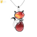 CSJA Reiki Naturstein Halsketten Rosa Quarz Anhänger für Frauen Mädchen Nette Katze Form Rock Schwarz Onyx Perlen Kette Schmuck F066