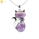 CSJA Reiki Naturstein Halsketten Rosa Quarz Anhänger für Frauen Mädchen Nette Katze Form Rock Schwarz Onyx Perlen Kette Schmuck F066