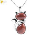 CSJA Reiki Naturstein Halsketten Rosa Quarz Anhänger für Frauen Mädchen Nette Katze Form Rock Schwarz Onyx Perlen Kette Schmuck F066