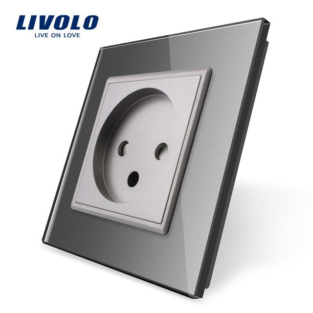 Livolo EU Standard Israel Power Socket, Crystal Glass Panel,100~250V 16A Wall Power Socket,C7C1IL-11/12/13/15(7colors),no logo