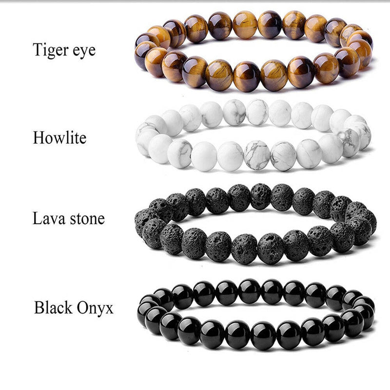 Pulsera con cuentas de 8mm, cuentas de piedra Natural para hombres, hermosa semipreciosa, ónix negro, Lava, ojo de tigre, curación para mujeres y hombres, joyería