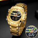 NAVIFORCE Männer Military Sport Armbanduhr Gold Quarz Stahl Wasserdicht Dual Display Männliche Uhr Uhren Relogio Masculino 9163