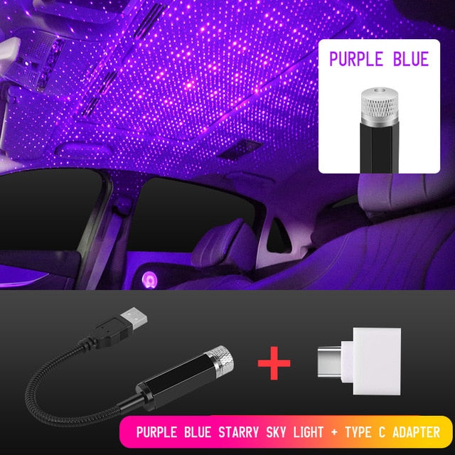 Techo de coche estrella luz Interior LED estrellado láser atmósfera ambiente proyector USB Auto decoración noche hogar Decoración galaxia luces