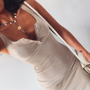 WannaThis knielanges Kleid gestrickt elastisch ärmellos figurbetont elegant Damen 2019 Sommer sexy V-Ausschnitt Button Party Slim Kleider