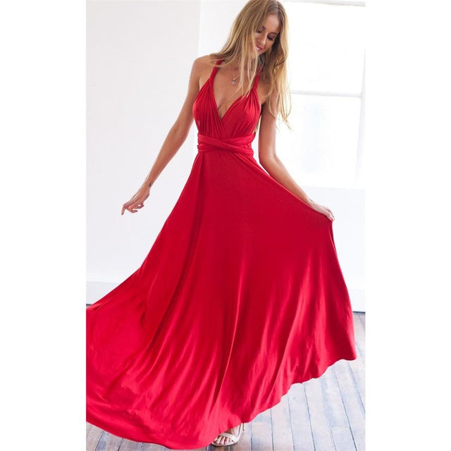 Sexy mujer Multiway Wrap Convertible Boho Maxi Club vestido rojo vendaje vestido largo fiesta damas de honor Infinity Robe Longue Femme