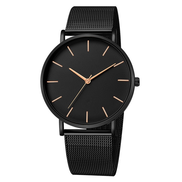 Relojes ultrafinos minimalistas a la moda para hombre, reloj de cuarzo con correa de malla de acero inoxidable para negocios, reloj Masculino