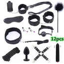 Juguetes sexuales eróticos para adultos, juego de cuero, BDSM erótico, Kits sexuales, esposas de Bondage, juego sexual, látigo, mordaza, pinzas para pezones, juguetes SM Bdsm