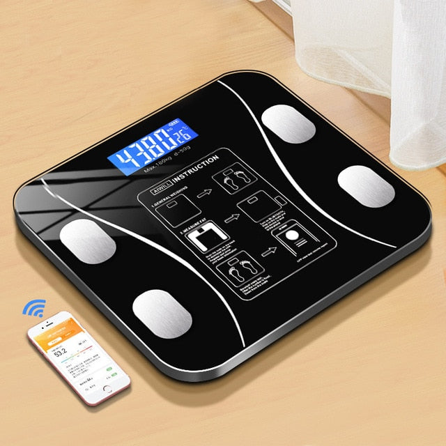 Körperfettwaage Intelligente drahtlose digitale Badezimmer-Gewichtswaage Körperanalysewaage mit Smartphone-App Bluetooth-kompatibel