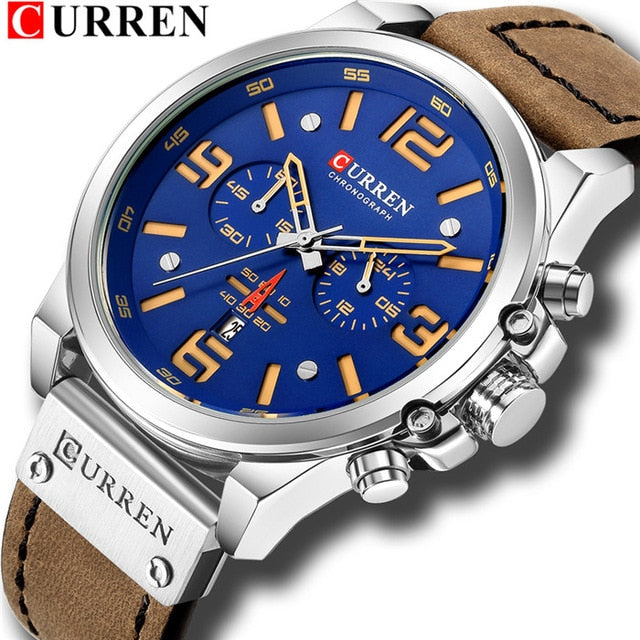 CURREN Herrenuhren Top-Luxusmarke Wasserdichte Sport-Armbanduhr Chronograph Quarz Military Echtes Leder Relogio Masculino