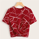 SHEIN Twist Hem Cross Wrap Saum Geo Print Crop Top Damen Sommer Casual Slim Fit Bluse Kurzarm Damen Tops und Blusen