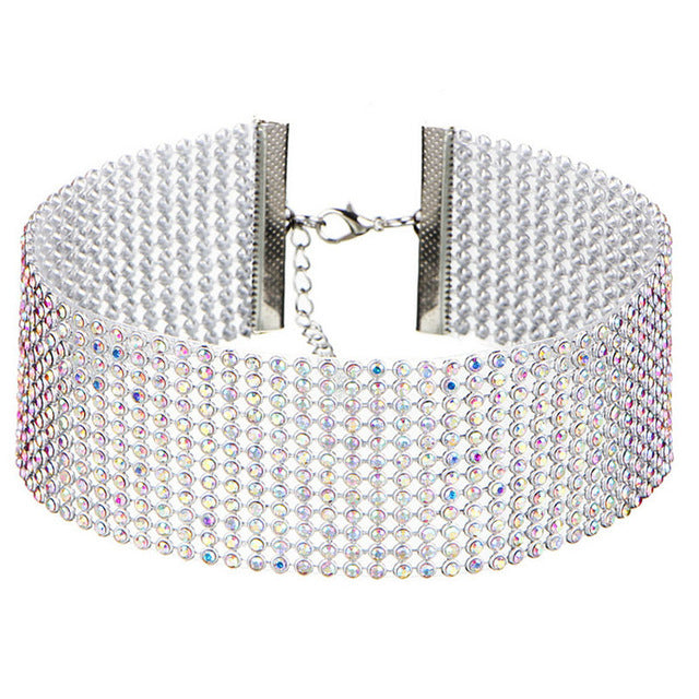 Gargantilla de cristal con diamantes de imitación para mujer, accesorios de boda, cadena de Color plateado, gargantillas góticas Punk, joyería para mujer