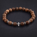 Heiße Männer Natürliche Holzperlen Kreuz Armbänder Onyx Meditation Gebetskette Armband Frauen Holz Yoga Schmuck Homme