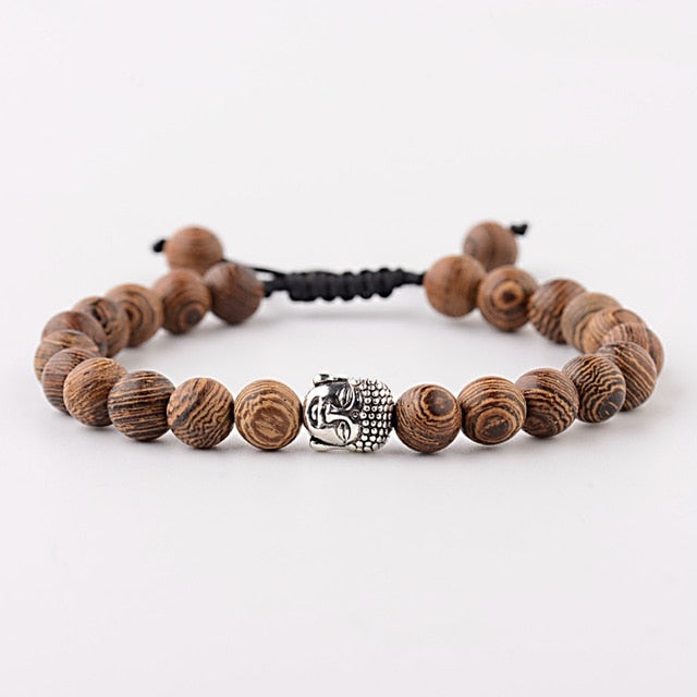 Pulseras cruzadas de cuentas de madera Natural para hombre, pulsera de cuentas de oración de meditación de ónix, joyería de madera para Yoga para hombre