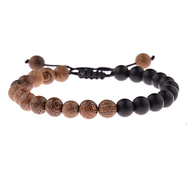 Hot Men Natural Wood Beads Cross Bracelets Onyx Meditation Prayer Bead Bracelet Women Wooden Yoga Jewelry Homme