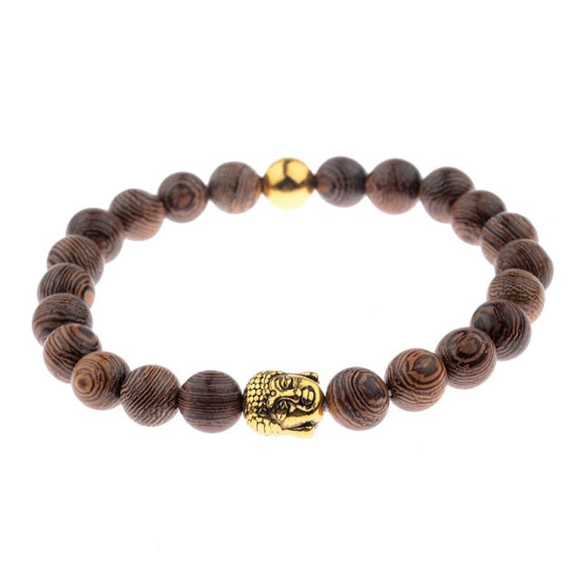 Pulseras cruzadas de cuentas de madera Natural para hombre, pulsera de cuentas de oración de meditación de ónix, joyería de madera para Yoga para hombre