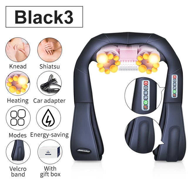 (mit Geschenkbox) JinKaiRui Elektrisches Shiatsu-Massagegerät in U-Form für Rücken, Nacken, Schulter, Körper, Infrarot, Knetauto/Heimmassagegerät