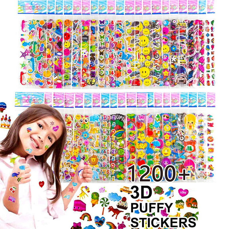 Kinderaufkleber 40 20 verschiedene Blätter 3D-Puffy-Bulk-Aufkleber für Mädchen, Jungen, Geburtstagsgeschenk, Scrapbooking, Lehrer, Tiere, Cartoon