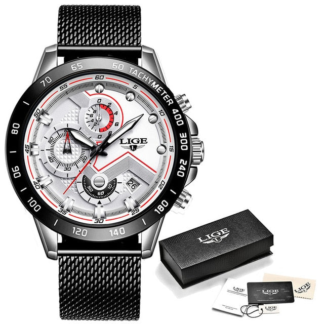 LIGE 2020 Neue Mode Herrenuhren mit Edelstahl Top Marke Luxus Sport Chronograph Quarzuhr Herren Relogio Masculino