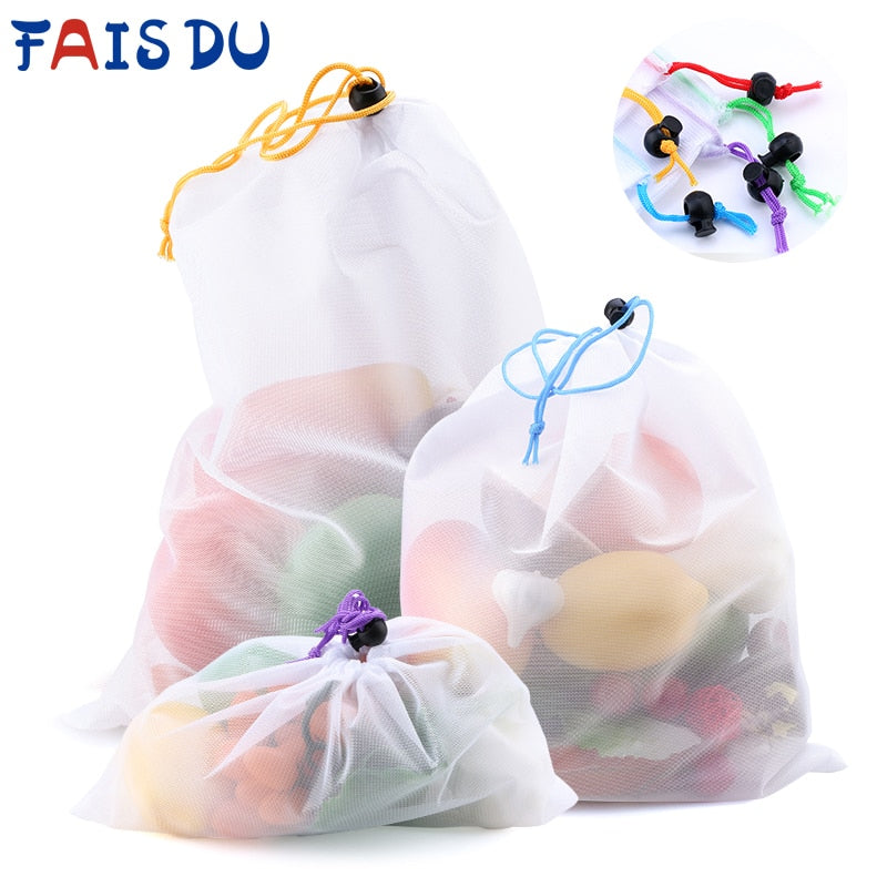 Bolsas reutilizables de colores para frutas y verduras, 5 uds., bolsa de red, bolsas de malla lavables, bolsas de almacenamiento de cocina, juguetes, artículos diversos