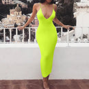 Frauen Damen Solide Sexy Skinny Slim Bodycon Ärmellos Aushöhlen Sommer Clubwear Party Langes Maxikleid
