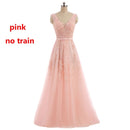 FADISTEE Vestido De Festa Sweet pink encaje con cuello en V Vestido De noche largo novia fiesta Sexy espalda descubierta perlas perlas vestidos De graduación con cordones