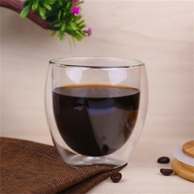 Vidrio de doble pared transparente hecho a mano resistente al calor tazas de bebida de té taza de bebida saludable tazas de café vaso de chupito aislado