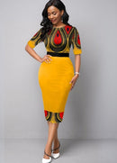 Vestido de media manga a la moda para mujer, elegante vestido largo con estampado geométrico y cuello redondo para fiesta de baile