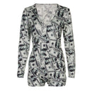 Sexy Bodysuit Damen Floral Langarm Bodycon Verband Overall Bodysuit Strampler Lässige Trikot Tops Nachtwäsche