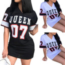 Camiseta Vestido Mujer Vestido corto Hip Hop Queen Impreso Camiseta larga suelta Cuello en V Sexy Mini vestido Robe Camiseta Vestidos платье