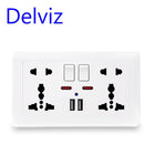 Delviz USB-Steckdose nach EU-Standard, graues eingebettetes Bedienfeld, 2,1 A, zwei USB-Anschlüsse, AC 110-250 V, UK-Wandsteckdose, universelle 5-Loch-Steckdose