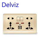 Delviz USB-Steckdose nach EU-Standard, graues eingebettetes Bedienfeld, 2,1 A, zwei USB-Anschlüsse, AC 110-250 V, UK-Wandsteckdose, universelle 5-Loch-Steckdose
