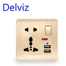 Delviz USB-Steckdose nach EU-Standard, graues eingebettetes Bedienfeld, 2,1 A, zwei USB-Anschlüsse, AC 110-250 V, UK-Wandsteckdose, universelle 5-Loch-Steckdose