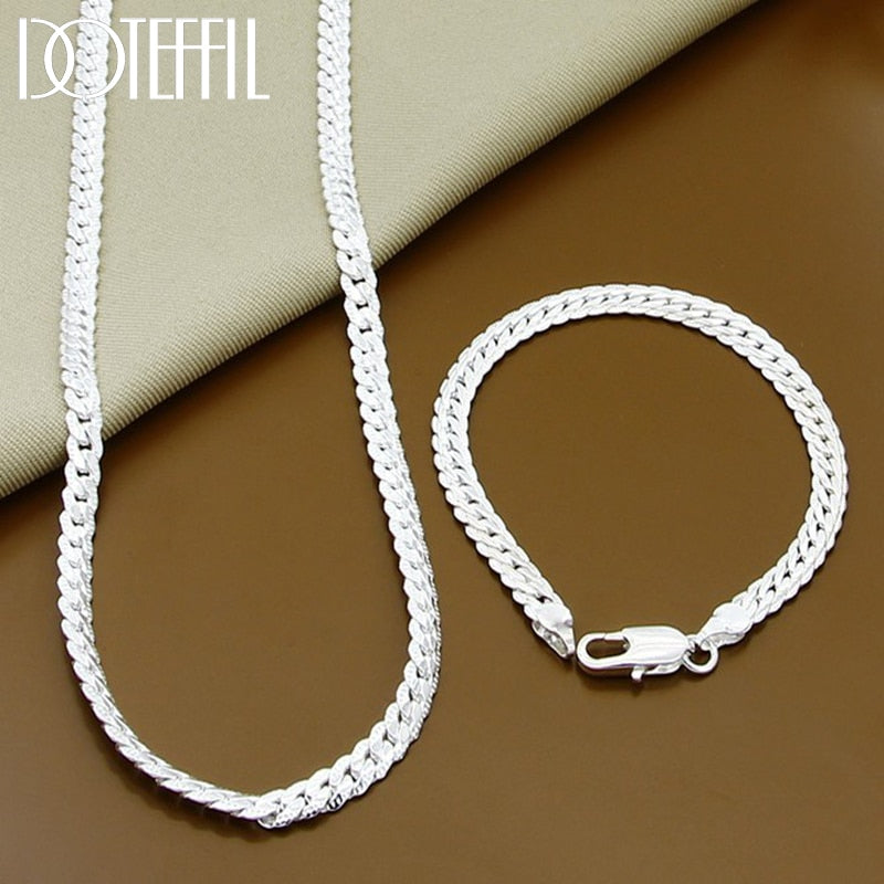 2 Stück 6MM Voll Seitlich 925 Sterling Silber Halskette Armband Modeschmuck Für Frauen Männer Gliederkette Sets Hochzeitsgeschenk